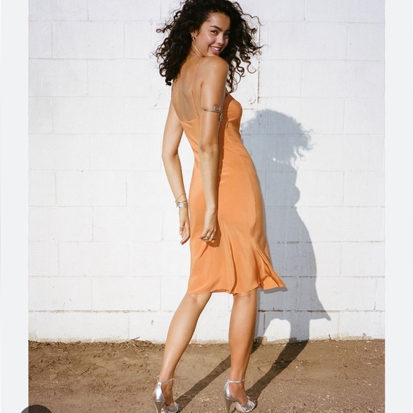 Realisation Par Natasha Orange Midi Silk Slip Dress - Picture 3 of 7